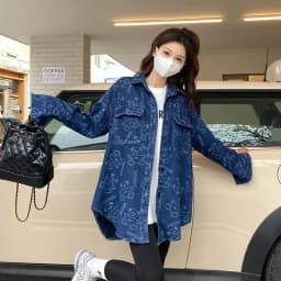 Denim Shirt Women's Korean Version Loose Mid-Length 2022 New Spring Net Red Design Niche Shirt Jacket Ladies Denim Jacket W3167