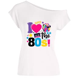 XUANSHOW 2024 Summer I Love the 80s Emotional Element T-shirt Sexy Off Shoulder Tops Short Sleeve Letters Printed Tee Shirt