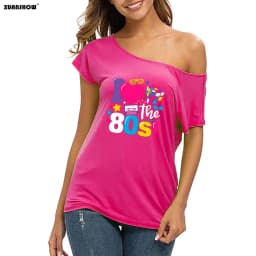 XUANSHOW 2024 Summer I Love the 80s Emotional Element T-shirt Sexy Off Shoulder Tops Short Sleeve Letters Printed Tee Shirt