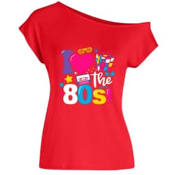 XUANSHOW 2024 Summer I Love the 80s Emotional Element T-shirt Sexy Off Shoulder Tops Short Sleeve Letters Printed Tee Shirt