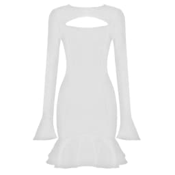 Women's Ruffles Bandage Dress Long Flare Sleeve Hollow Out Bodycon White Black Mini Sexy Elegant Nightclub Evening Party Dresses