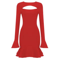 Women's Ruffles Bandage Dress Long Flare Sleeve Hollow Out Bodycon White Black Mini Sexy Elegant Nightclub Evening Party Dresses