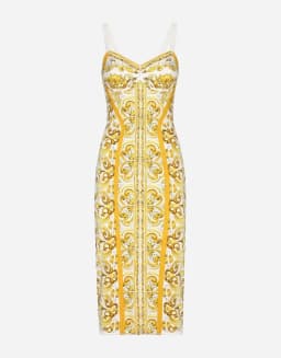 Summer Silk Bustier Midi Dress Women's Elegant Spaghetti Strap Porcelain Print Beach Party Sexy Bodycon Vacation Evening Dress
