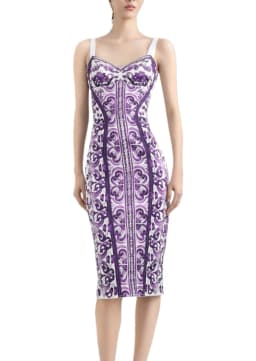 Summer Silk Bustier Midi Dress Women's Elegant Spaghetti Strap Porcelain Print Beach Party Sexy Bodycon Vacation Evening Dress