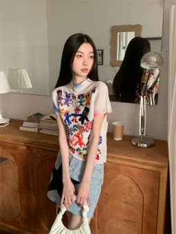 CHEERART Artist Graffiti White Designer Summer Top For Women 2023 Graphic T Shirts Pleated Fashion Tees Crop Top Trendy Clothes