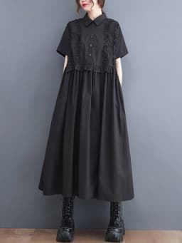 2026 Spring Summer New Patchwork Shirt Dresses For Women Short Sleeve Loose Casual Vintage Long Dress Fashion Elegant Clothing