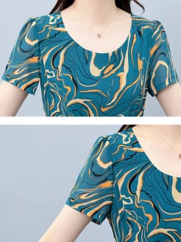 Summer Blue Print Short Sleeve Midi Dress Women Fashion Elegant Casual Holiday Robe 2024 Korean Bodycon Party Evening Long Dress