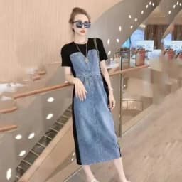 4XL Lace-Up Dress 2023 Spring/Summer New Light Luxury Fashion Waist Covering And Slim Fit Peony Print Denim Dress V-Neck Dress