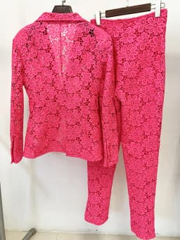 HIGH STREET Newest 2026 Designer Runway Fashion Suit Set Women's Single Button Guipure Lace Blazer Pencil Pants Suit 2pcs