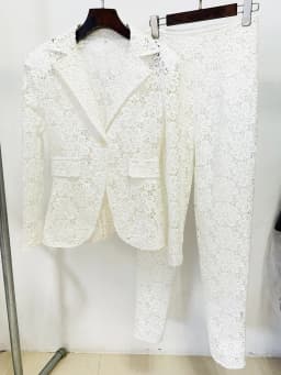 HIGH STREET Newest 2026 Designer Runway Fashion Suit Set Women's Single Button Guipure Lace Blazer Pencil Pants Suit 2pcs