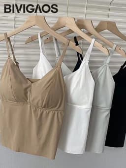 Summer Nylon Solid Color Camisole Women Sexy Beautiful Back Underwear With Chest Pad Seamless Vest Elastic Tight Slim Tank Tops