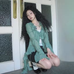 Karrram Japanese Y2k Lace Shirt Vintage 2000s Style Ruffles Blouses Grunge Aesthetics Irregular Green Shirts American Retro 90s