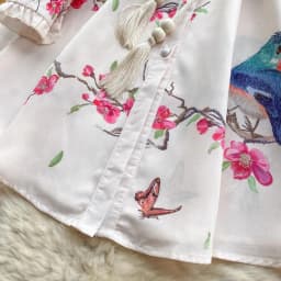 Spring Runway Holiday Linen Dress Women Stand Collar Long Lantern Sleeve Flower Print Single Breasted Belt Mini Vestidos