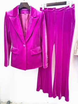 HIGH STREET Newest 2026 F/W Designer Suit Set Women's Single Button Velvet Blazer Flare Pants Set 2pcs
