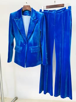 HIGH STREET Newest 2026 F/W Designer Suit Set Women's Single Button Velvet Blazer Flare Pants Set 2pcs