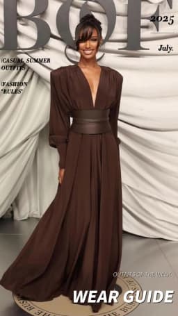 VC 2026 New Fashion Dresses For Women Plunging V Neck High Waist Belt Long Sleeves Wedding Party Dress Brown Gowns