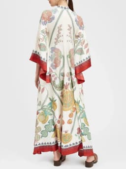 Vintage Print Patchwork Party Dress, Women Spring Summer Loungewear Three Quarter Sleeve Maxi Dress, Lace-Up Loose Ladies Dress