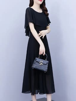 Summer Chiffon Ruffled Casual Beach Holiday Long Dress Women Elegant Bodycon Chic Prom Dress 2024 Black Vintage Party Midi Dress