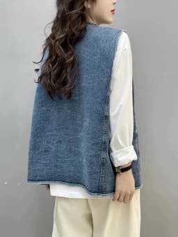 AmaxluluE 2025 Summer Womens Fashion Denim Vests Ladies Korean Casual Loose V Neck Sleeveless Clothes Classic Vintage Waistcoats