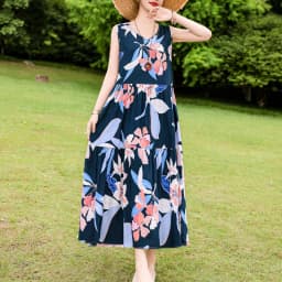 New Fashion Boho Long Dress for Women O-Neck Sleeveless Print Large Beach Long Dress Elegant Women's Dress 2024