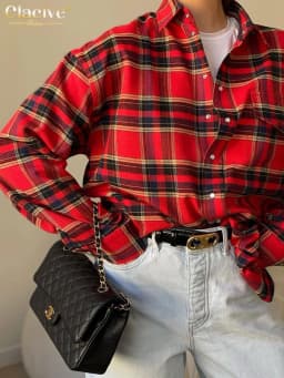 Clacive Fashion Loose Plaid Women'S Shirt Elegant Long Sleeve Office Lady Shirts And Blouses Vintage Oversize Blusa Top Female