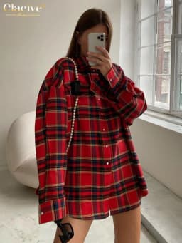 Clacive Fashion Loose Plaid Women'S Shirt Elegant Long Sleeve Office Lady Shirts And Blouses Vintage Oversize Blusa Top Female