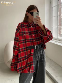 Clacive Fashion Loose Plaid Women'S Shirt Elegant Long Sleeve Office Lady Shirts And Blouses Vintage Oversize Blusa Top Female