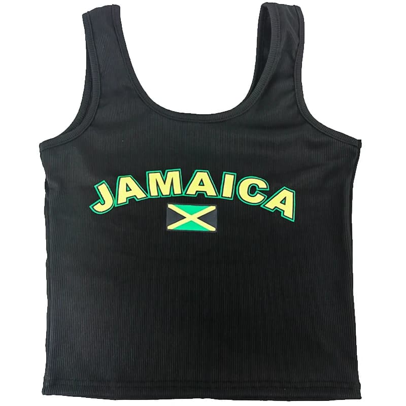 Women Sexy JAMAICA Vest Ribbed Slim Camis Sleeveless O Neck Tank Top Crop Tops 2024 Summer Female Casual Black Camisole T-shirt