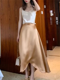 2026 Summer Lace-up One Piece Long Skirts High Waist A-Line Skirts Autumn Office Ladies Black Silk Satin Long Skirts Vestidos