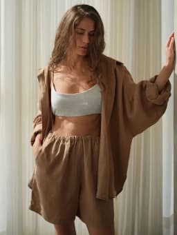 Bornladies Shorts Sets 100% Cotton Cozy Lapel Lantern Sleeve Shirt Summer Outfit Elastic Waist Shorts Ensemble Femme 2 Pièces