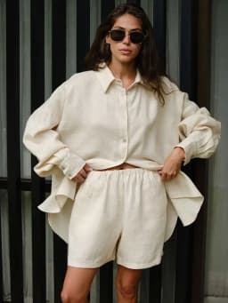 Bornladies Shorts Sets 100% Cotton Cozy Lapel Lantern Sleeve Shirt Summer Outfit Elastic Waist Shorts Ensemble Femme 2 Pièces