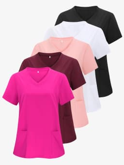 XUANSHOW 1pcs Woven Working Wear Women Nurse Uniform Long Shirts Pocket Front Tops Casual Short Sleeve V Neck Women's Clothing