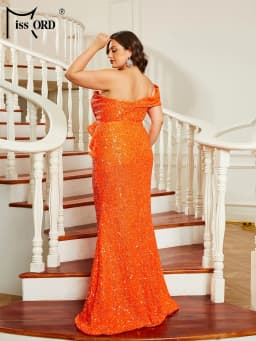 Missord New One Shoulder Plus Size Orange Sequin Mermaid Formal Occasion Evening Prom Party Dresses