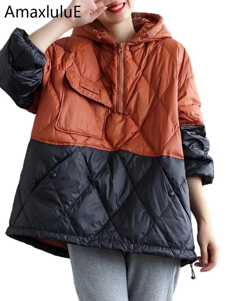 Amax luluE 2024 Winter Fashion Loose Quilted Design Jeacket Women Casual Warm Hooded Parkas Ladies Luxury Classic Big Size Coats