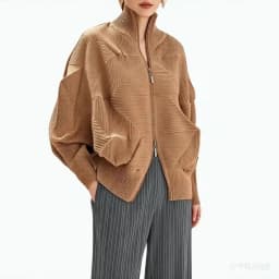 Miyake Pleated Coat High-end Fashion Temperament Women's 2024 New Handmade Flower Bud Bat Sleeve Zipper Cardigan Top