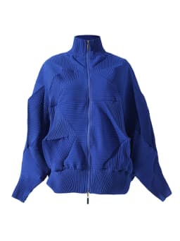 Miyake Pleated Coat High-end Fashion Temperament Women's 2024 New Handmade Flower Bud Bat Sleeve Zipper Cardigan Top