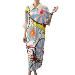 Miyake Pleated Women's Dresses Mid-length Printed Dresses Loose Plus Size Bat Sleeve Fashion Casual Skirts 2024 Early Spring New