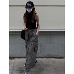 MEXZT Streetwear Cargo Skirts Women Y2K Vintage Pockets A Line Skirt Harajuku Korean High Waist Slit Zipper Casual Chic Skirts