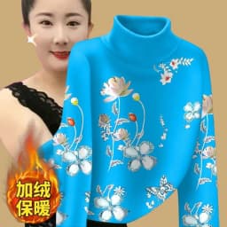 Half High Collar Bottoming Shirt For Women Autumn Winter Plush Warm Pullover Middle-aged Mother Add Velvet Print Tops T-Shirt