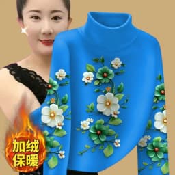 Half High Collar Bottoming Shirt For Women Autumn Winter Plush Warm Pullover Middle-aged Mother Add Velvet Print Tops T-Shirt
