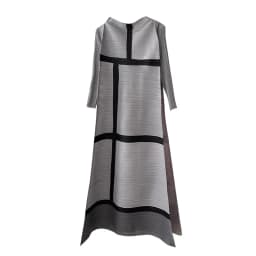 Miyake Pleated Geometric Print Dress for Women's 2024 Autumn New Original Designer Long Sleeve Pleated Loose Plus Size Dress