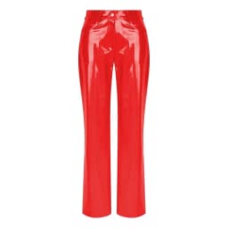 Shiny Red Patent Leather Straight Pants Women High Waist PVC Slim Trousers Ladies Chic Yellow PU Pants Pocket Custom Clubwear