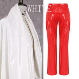 Shiny Red Patent Leather Straight Pants Women High Waist PVC Slim Trousers Ladies Chic Yellow PU Pants Pocket Custom Clubwear