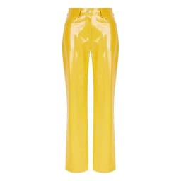 Shiny Red Patent Leather Straight Pants Women High Waist PVC Slim Trousers Ladies Chic Yellow PU Pants Pocket Custom Clubwear
