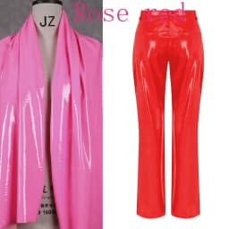 Shiny Red Patent Leather Straight Pants Women High Waist PVC Slim Trousers Ladies Chic Yellow PU Pants Pocket Custom Clubwear