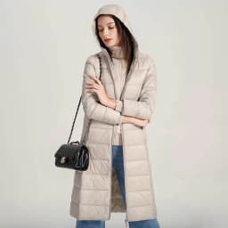 Schinteon Women Ultralight White Duck Down Long Jacket with Hood Casual Slim Autumn Winter Outwear 2026 New