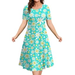 Summer Woman Short Sleeve Dress Elegant Party Evening Dress Women‘S Clothing Party A-Line Skirt Crushed Flower Pullover Dresses