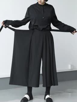 Zoki Vintage Black Y2K Pants Women Harajuku High Waist Gothic Wide Leg Pant Skirt Streetwear Bf Bandage Patchwork Korean Pants