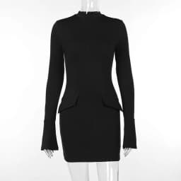 Mozision Dark Blue Two Pocket Sexy Mini Dress For Women 2023 Autumn Winter New Long Sleeve Bodycon Club Party Dress Elegant