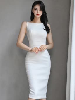 Elegant Office Lady Dress White Summer Slim Fit Korean O-Neck Sleeveless Simplicity Jacquard Style Tight Fitting Dress Women